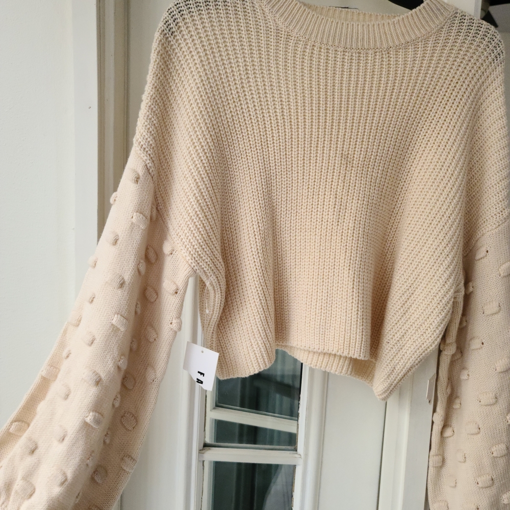 Cream Textured Knit Sweater